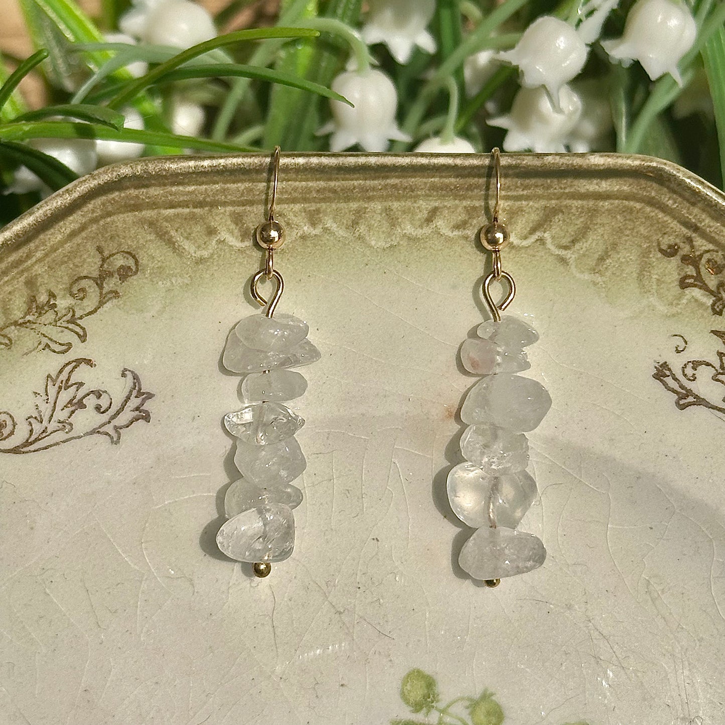 gold-filled clear quartz earrings