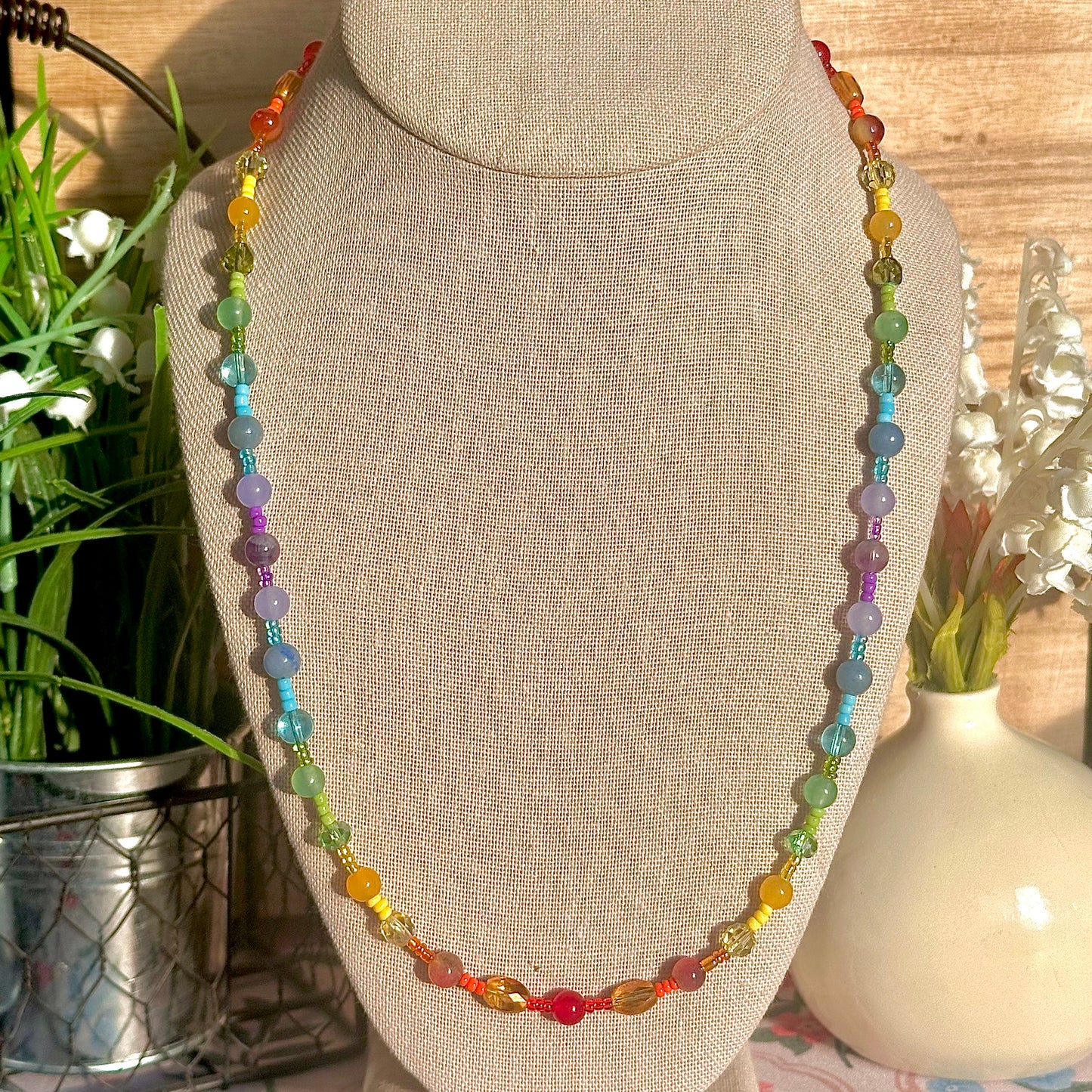 rainbow semi-precious beaded necklace