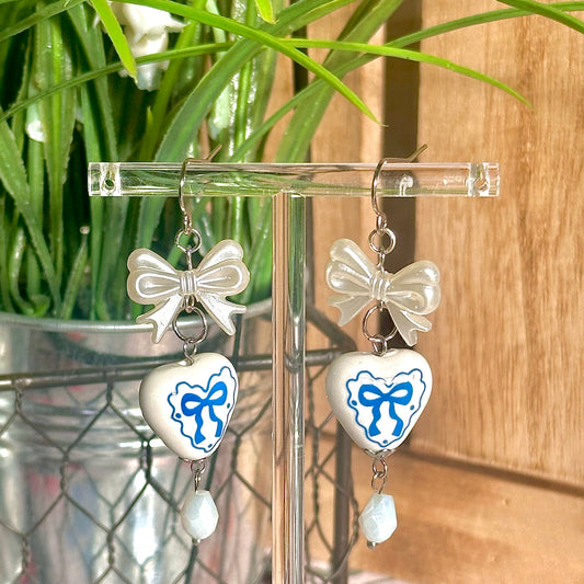 porcelain style coquette bow earrings