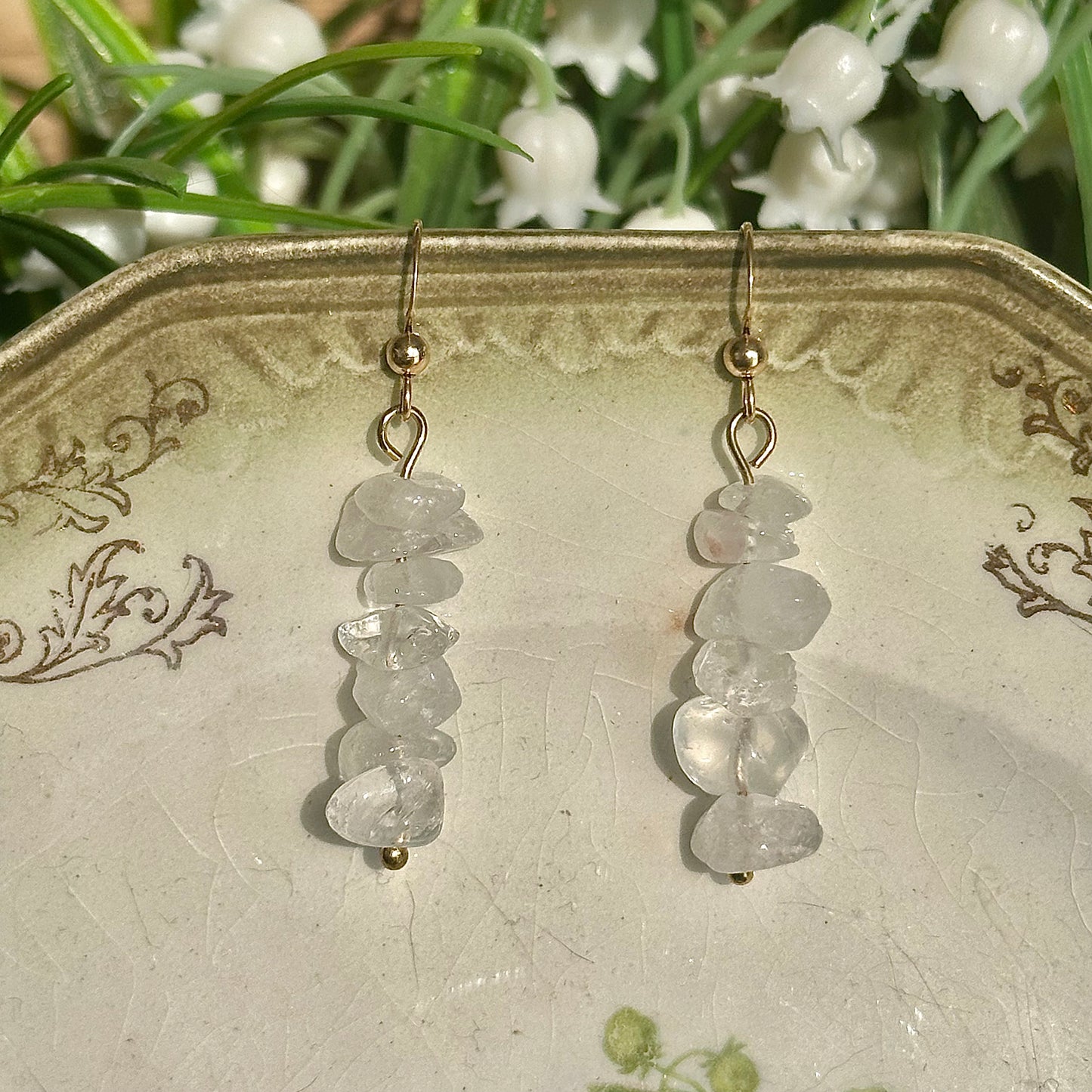 stacked clear quartz earrings