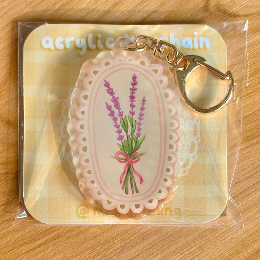 Lavender sprig doily acrylic keychain
