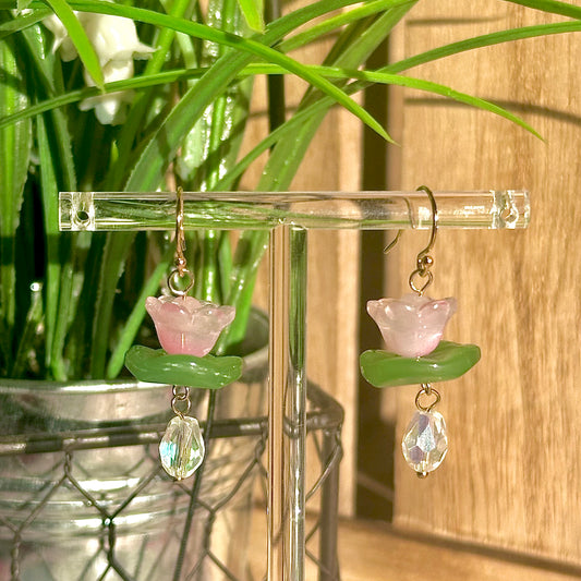 gold-filled pink lotus dangles