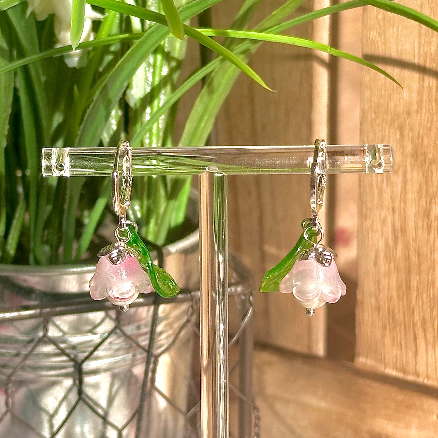 silver floral hoop earrings