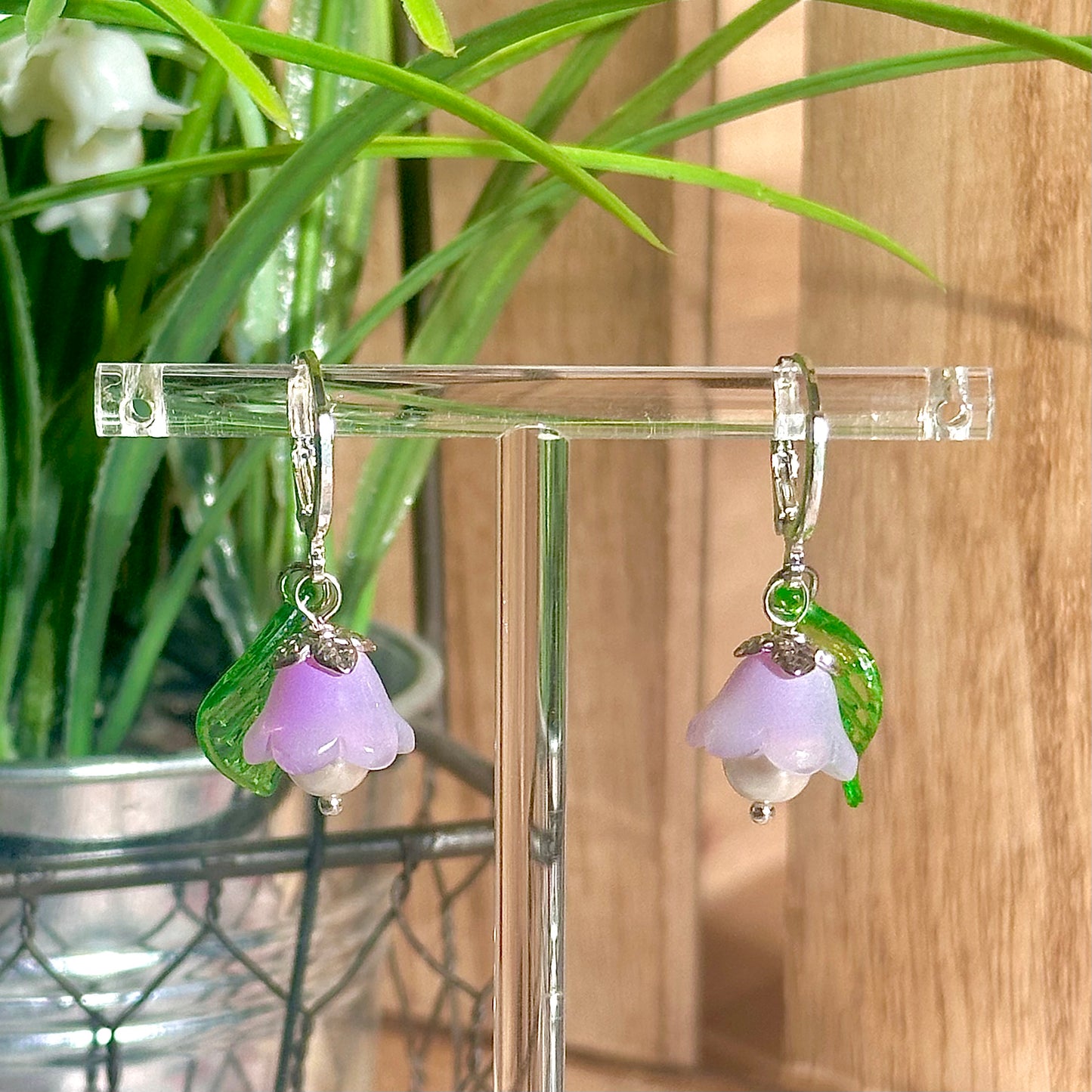 silver floral hoop earrings