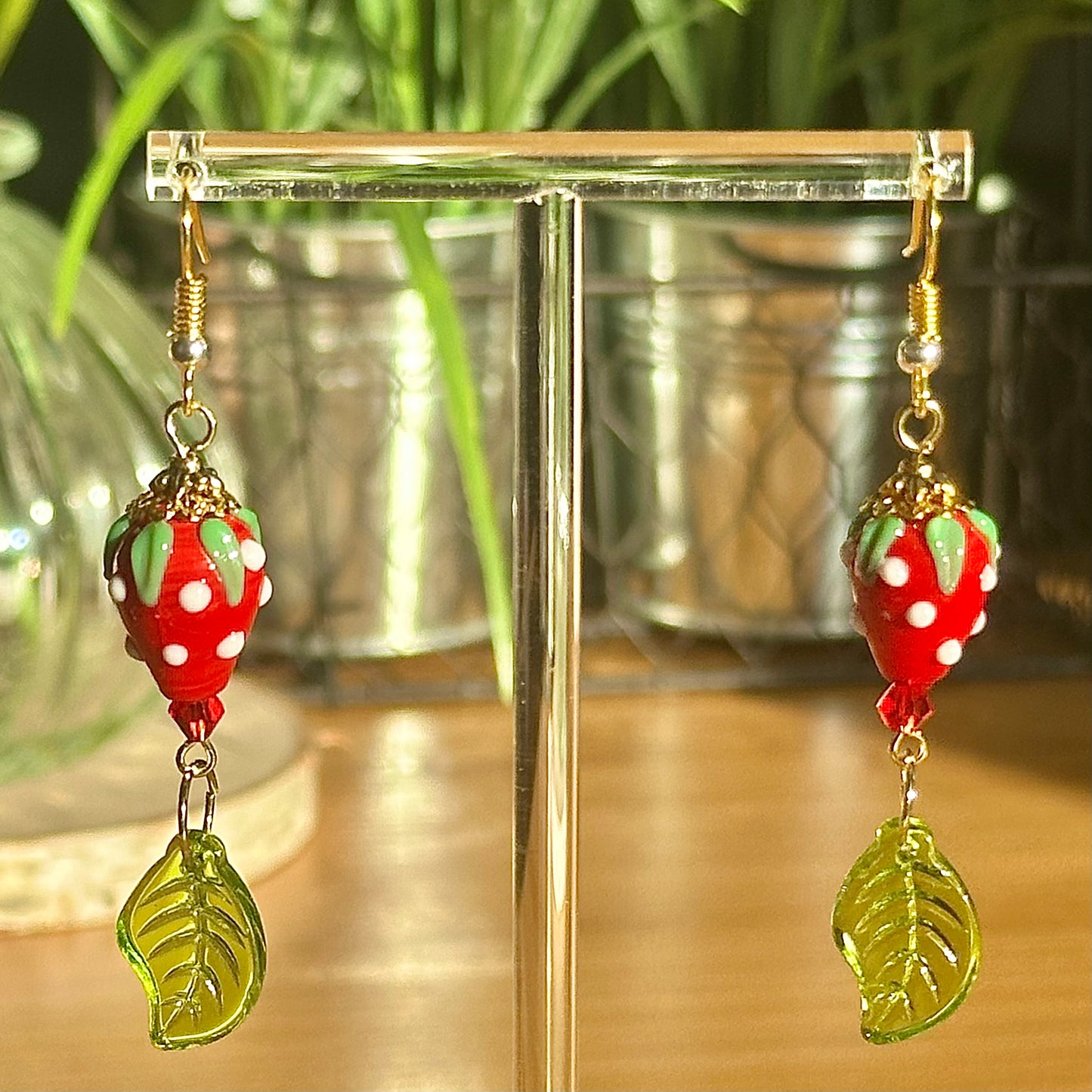 strawberry leaf earrings