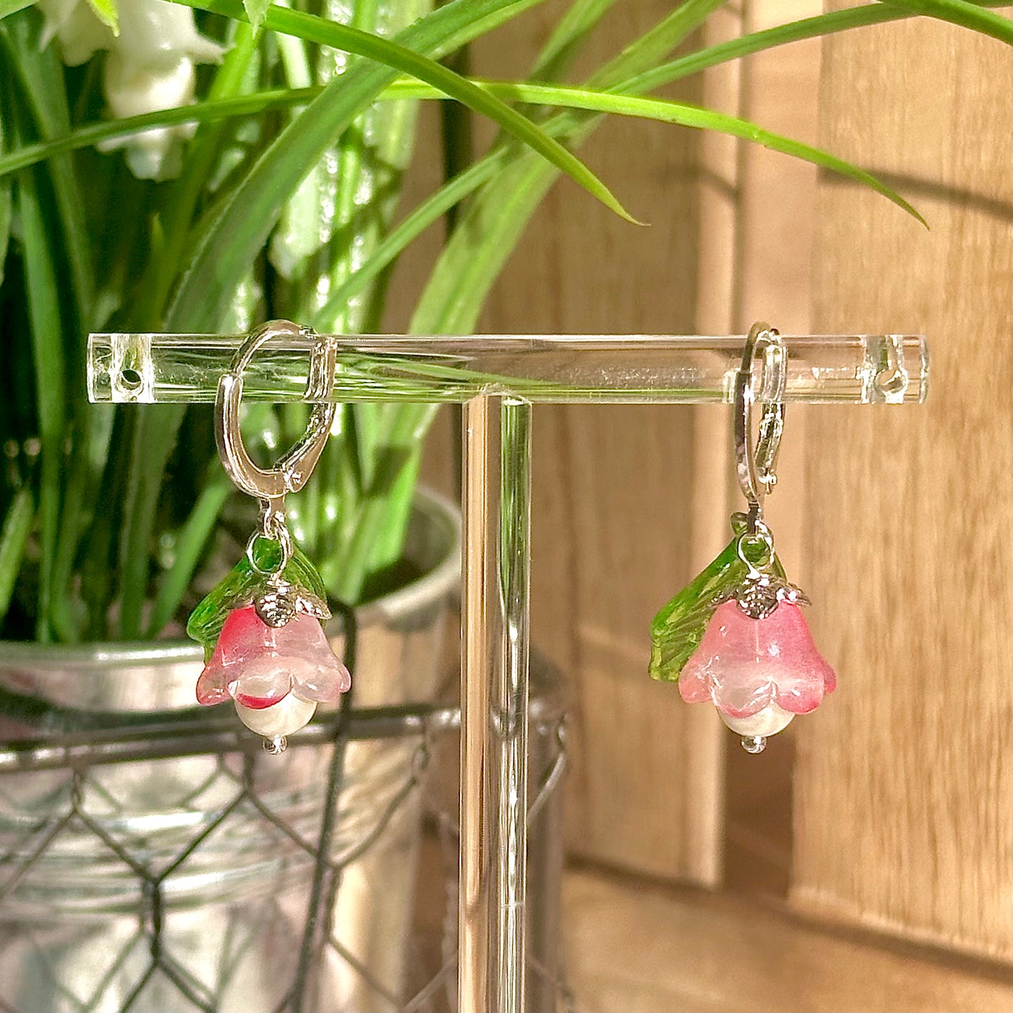 silver floral hoop earrings