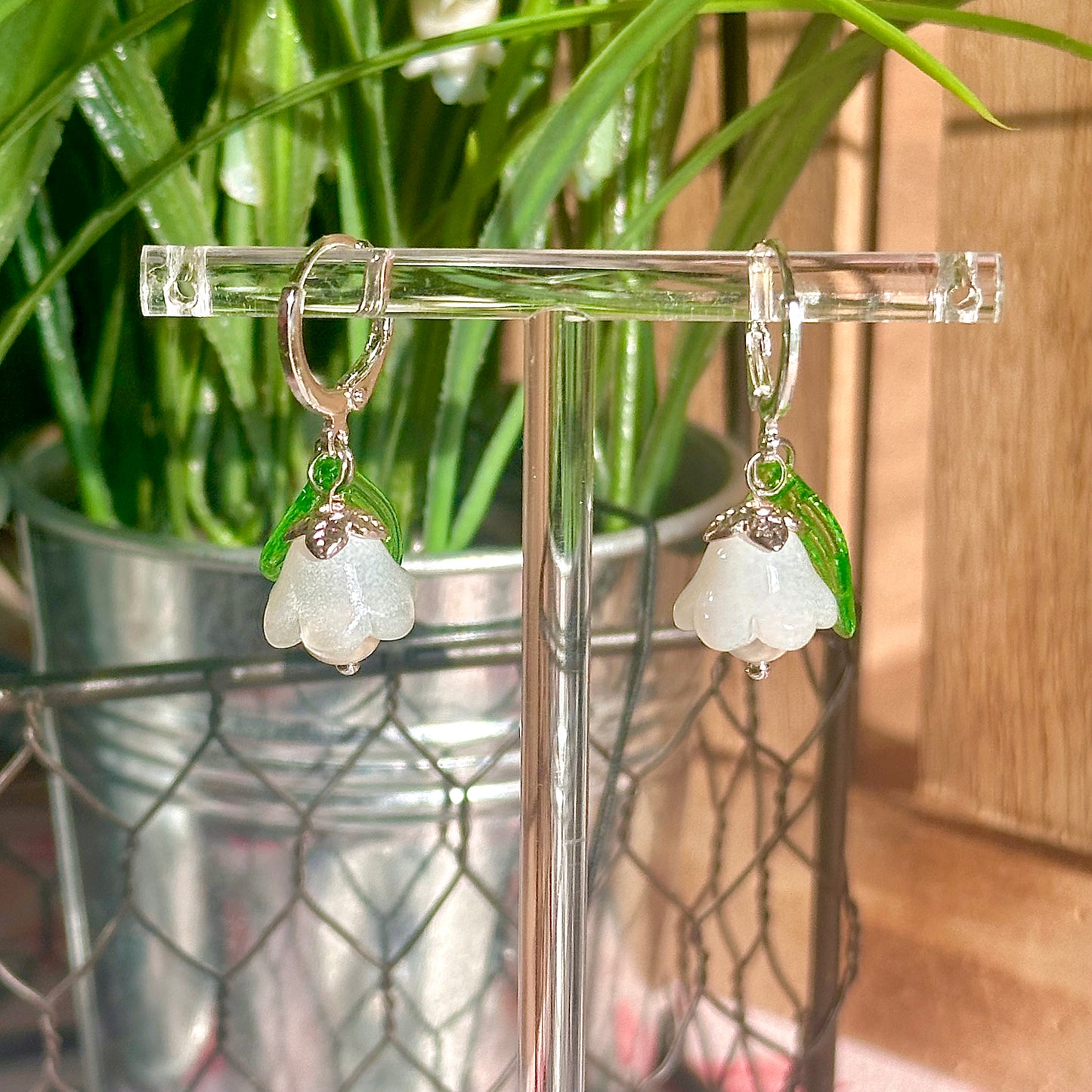 silver floral hoop earrings