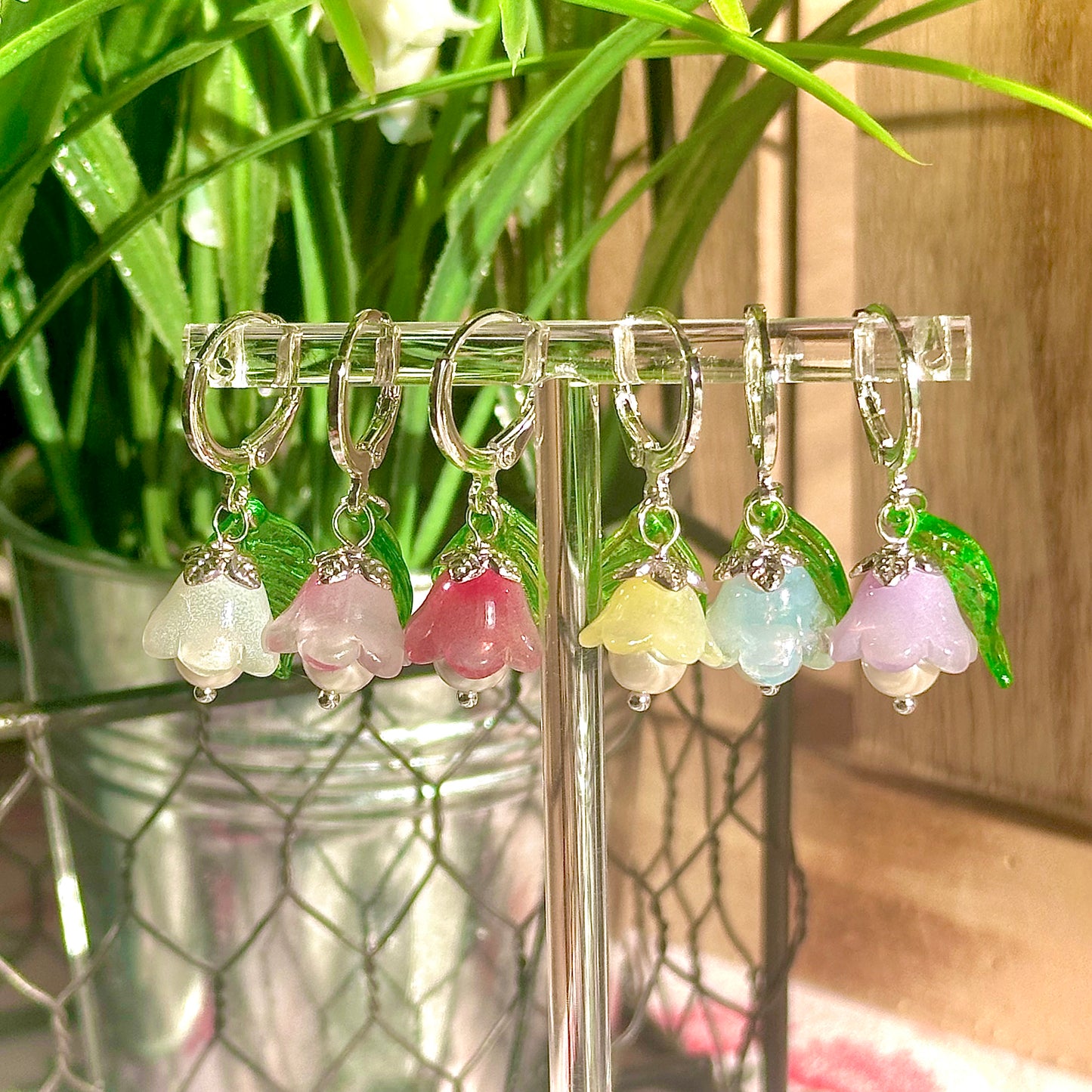 silver floral hoop earrings