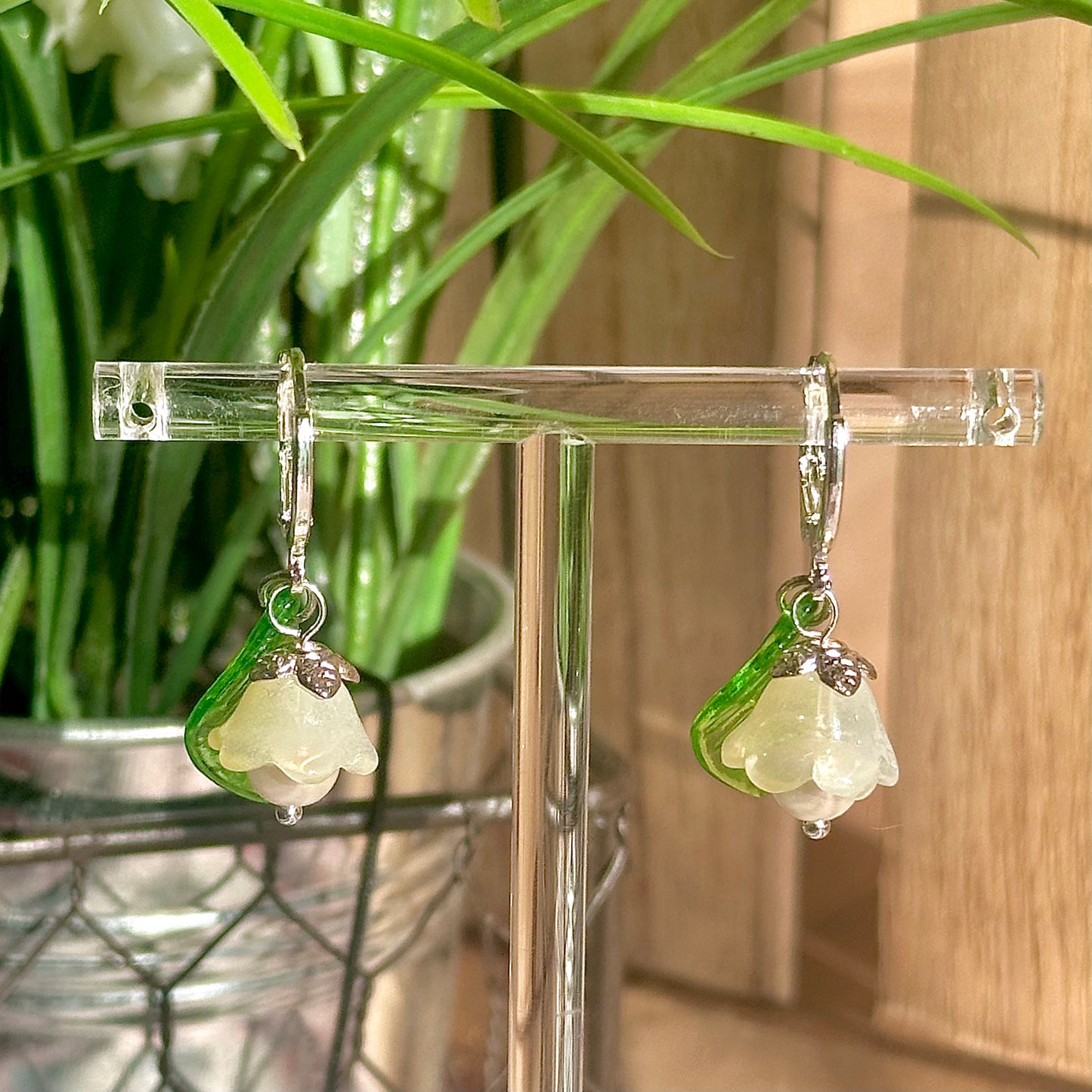 silver floral hoop earrings