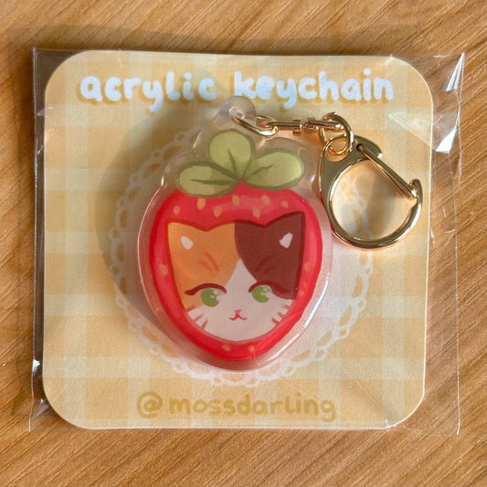 Strawberry cat acrylic keychain