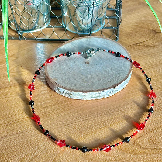 red and black beaded choker