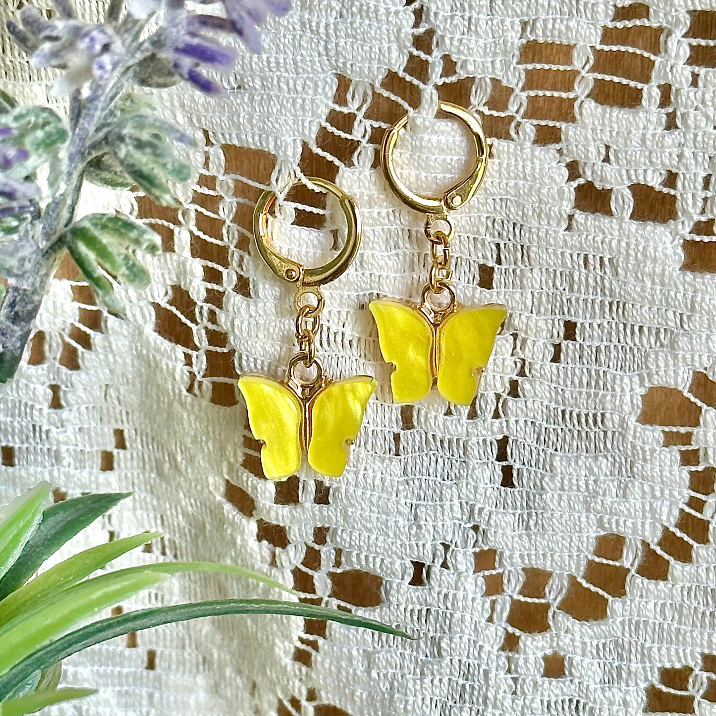 yellow butterfly hoops